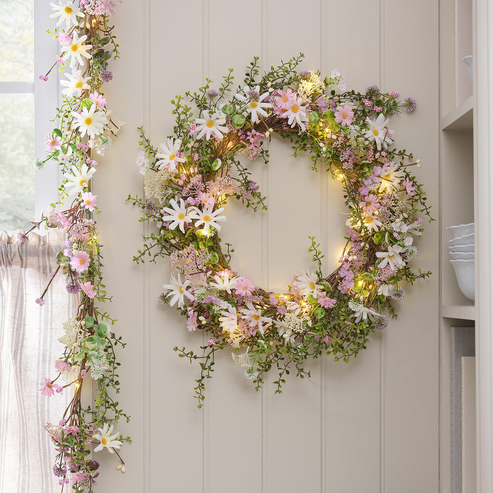 Daisy Dreams Pre Lit Wreath & Garland Bundle