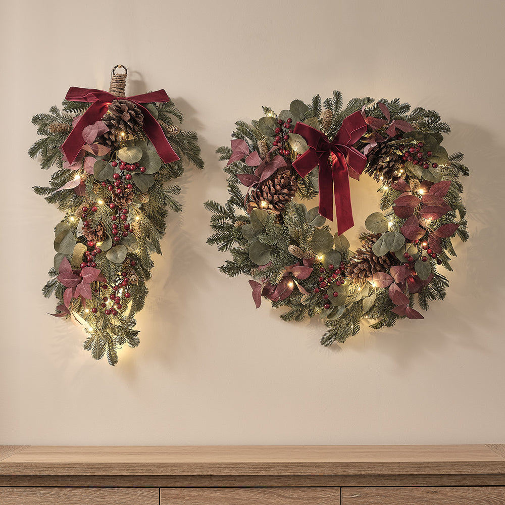 Pre Lit Christmas Joy Wreath and Bough