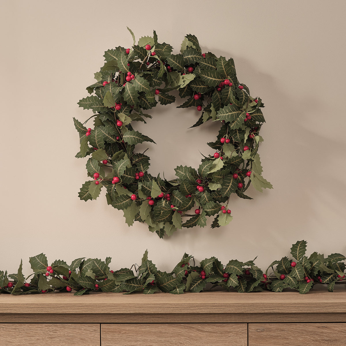 Pre-Lit Classic Holly Wreath and Garland