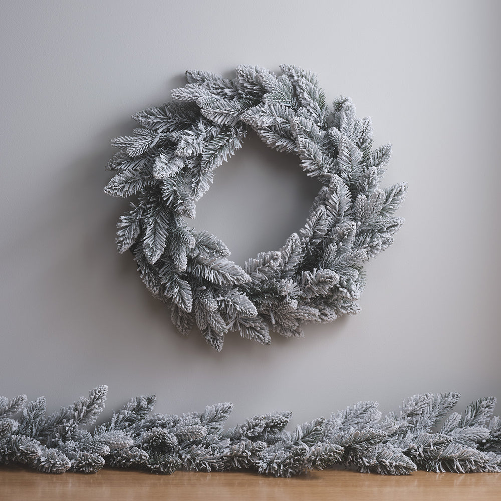 Pre Lit Snowy Christmas Wreath & Garland