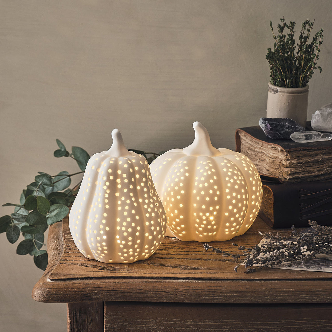 Matte White Porcelain LED Pumpkin Decoration