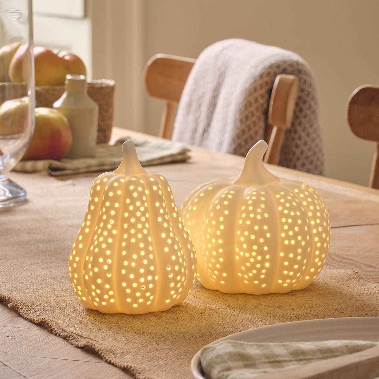 Matte White Porcelain LED Autumn Squash Decoration