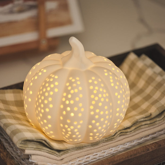 Matte white porcelain light up pumpkin