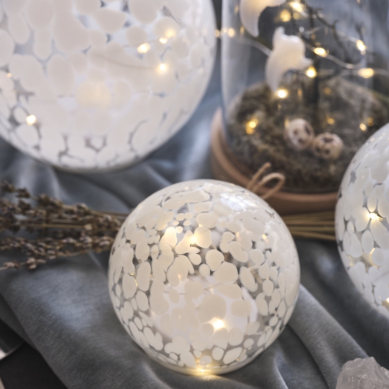 White Confetti Glass Globe LED Decoration Trio