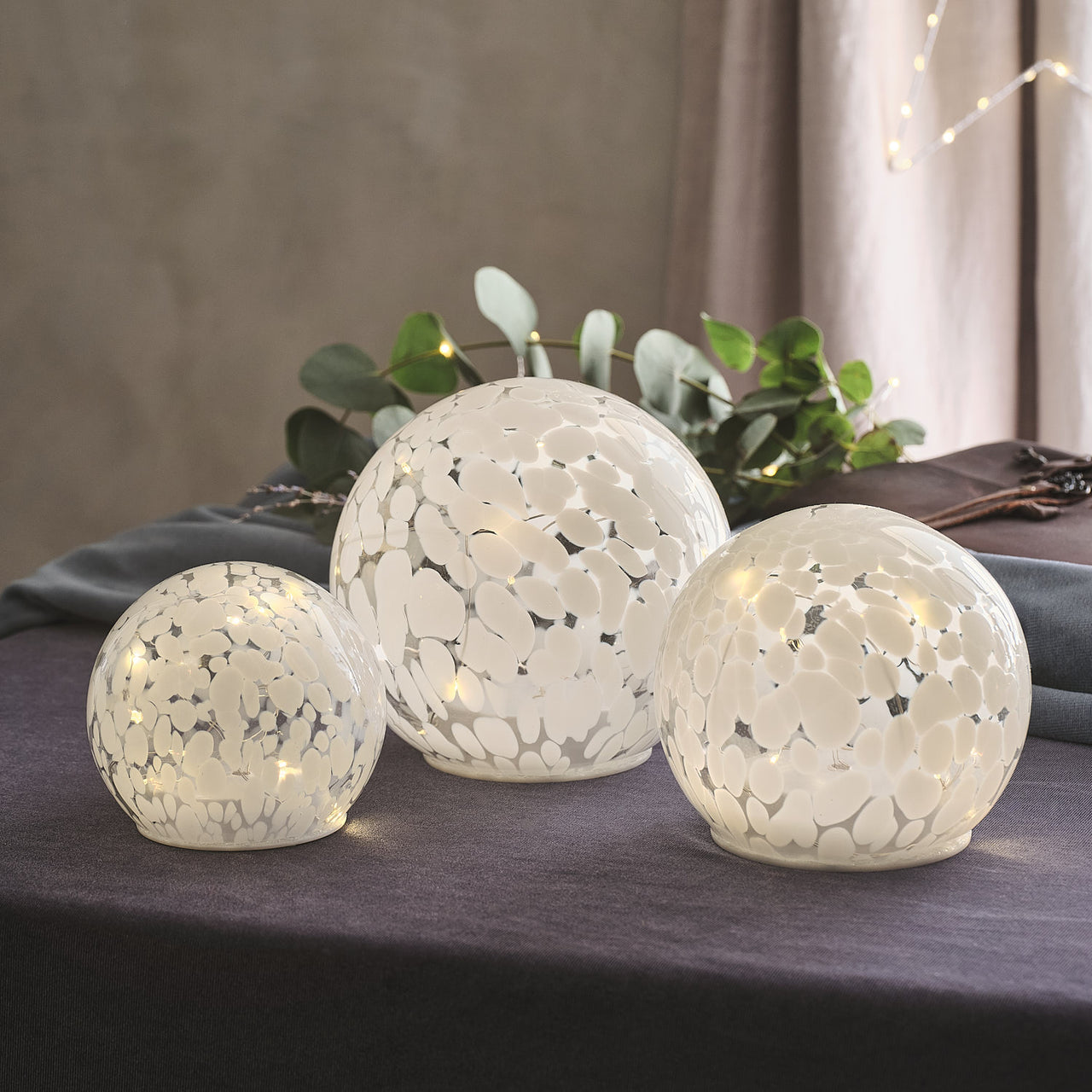 White Confetti Glass Globe LED Decoration Trio