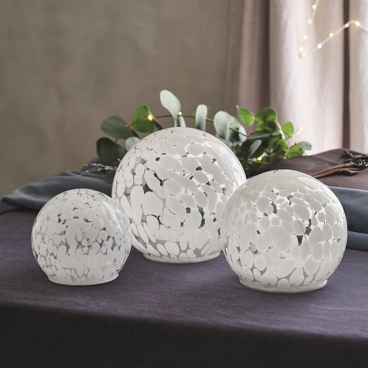 White Confetti Glass Globe LED Decoration Trio