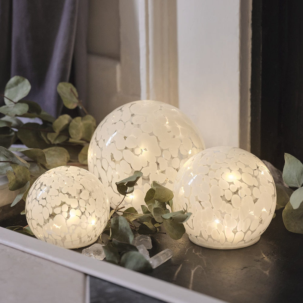 White Confetti Glass Globe LED Decoration Trio
