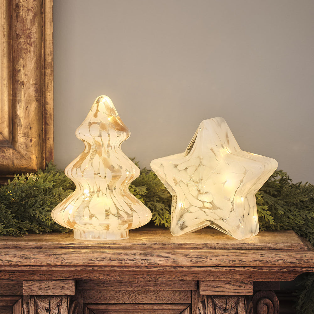 Champagne and White Confetti Glass Star & Tree