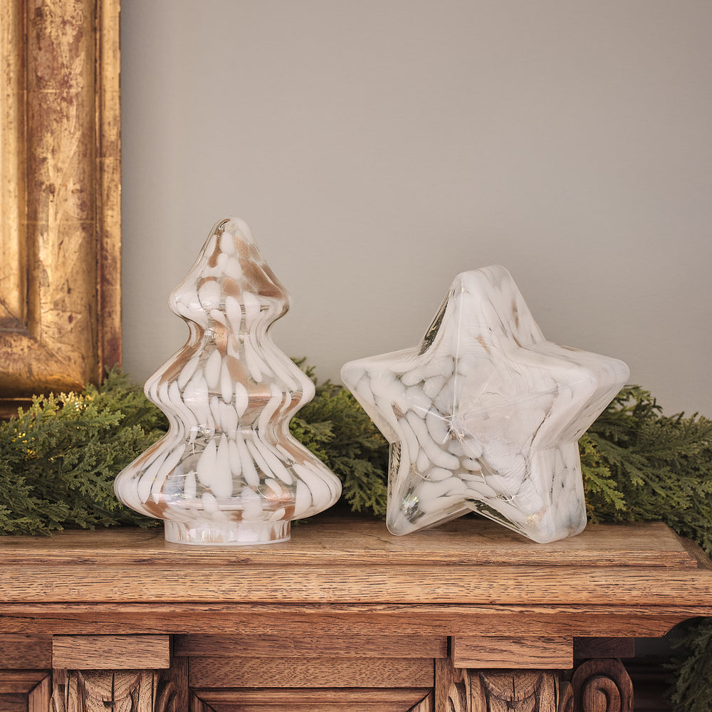 Champagne and White Confetti Glass Star & Tree
