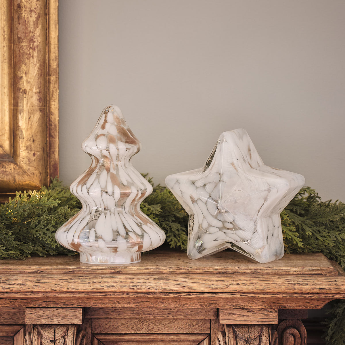 Champagne and White Confetti Glass Star & Tree