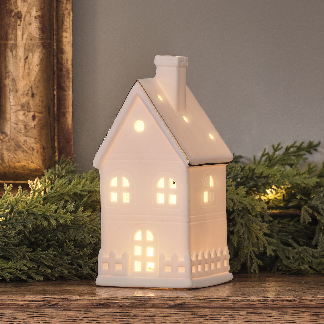 Set of 3 White Light Up Houses