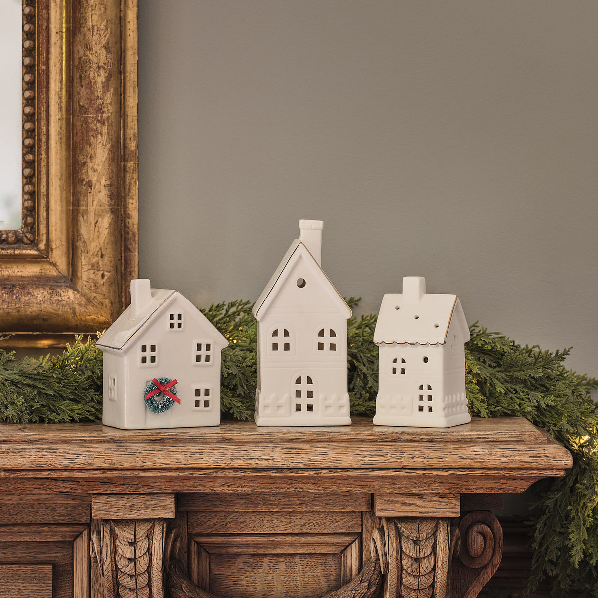 Set of 3 White Light Up Houses