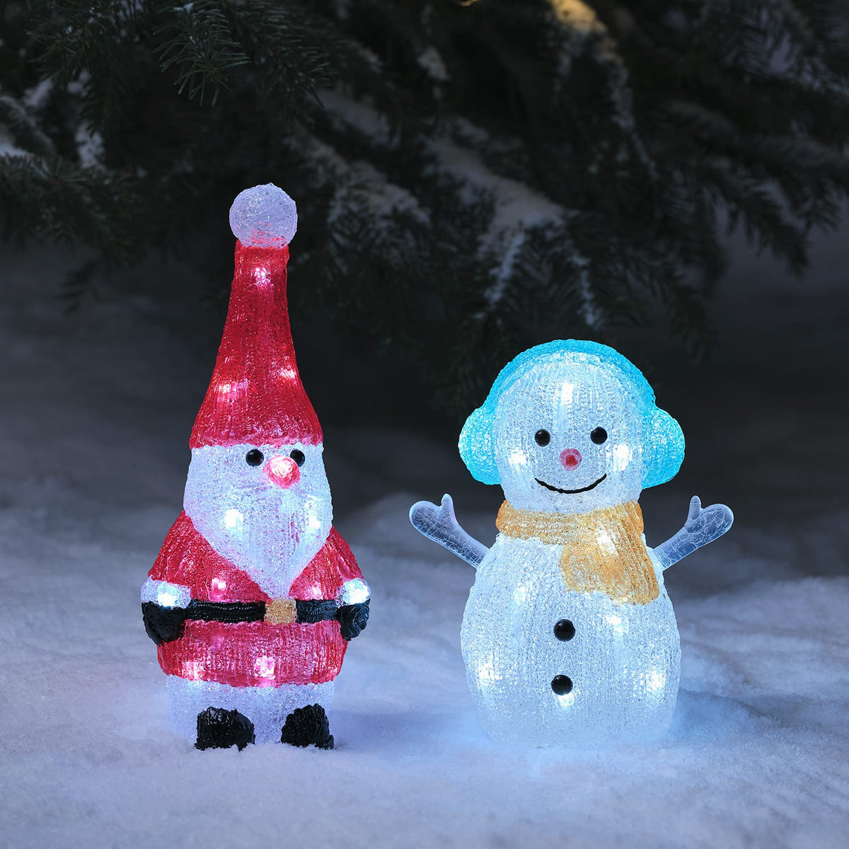30cm Santa & Snowman LED 3D Acrylic Figure Duo