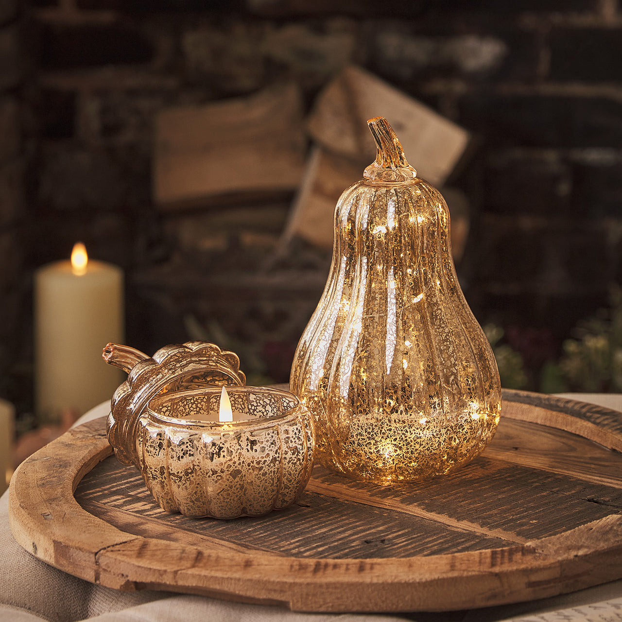 TruGlow® Mottled Glass Candle Pumpkin Decoration