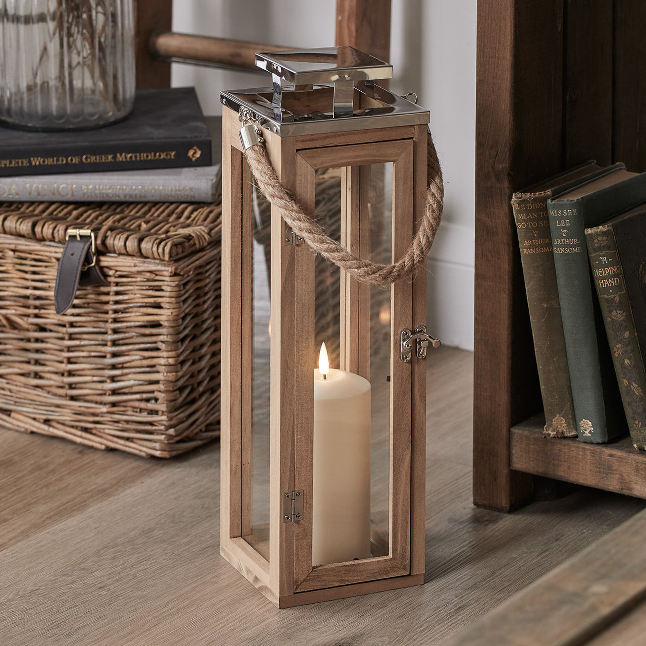 Salcombe Wooden Lantern Trio with TruGlow® LED Candles