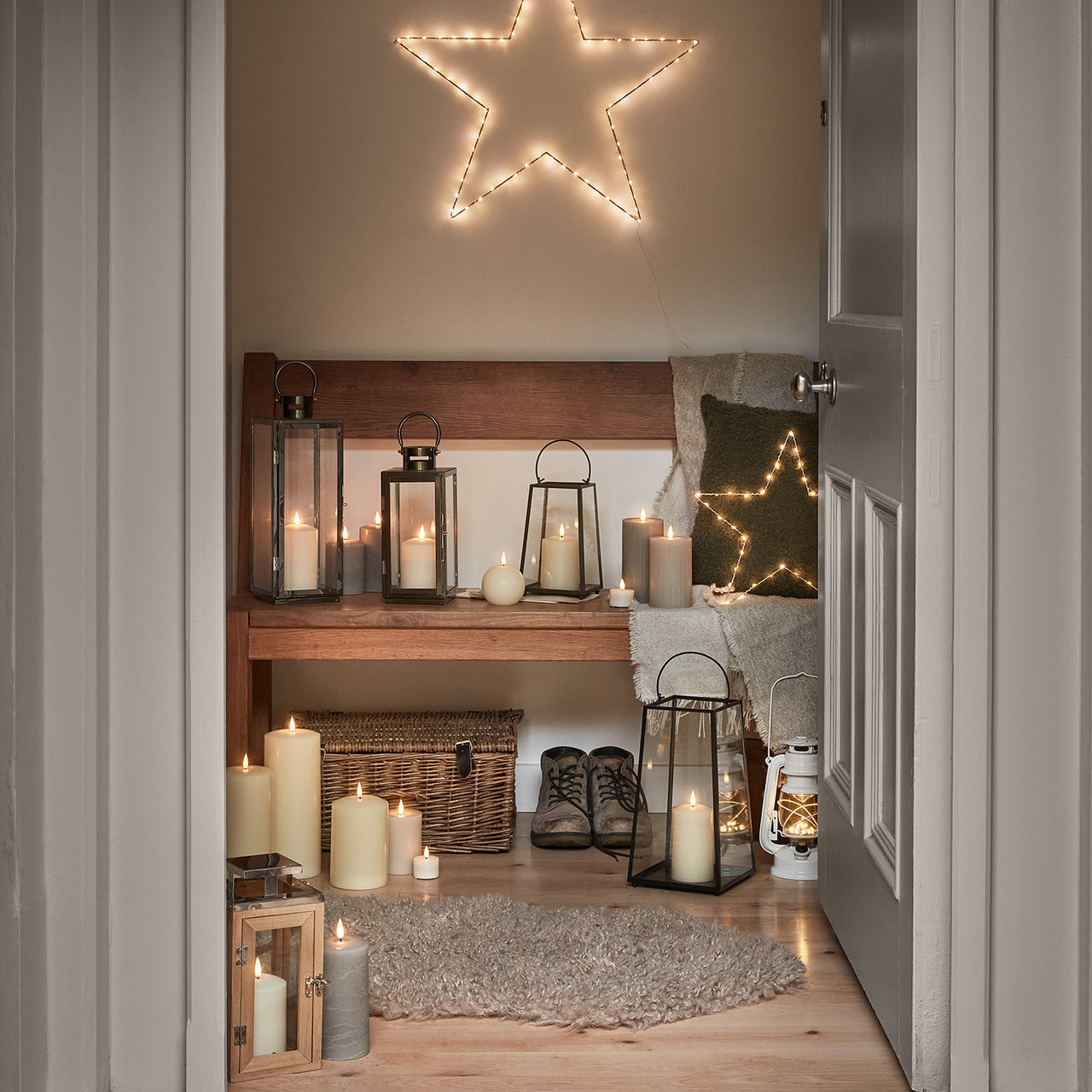 Salcombe Wooden Lantern Trio with TruGlow® LED Candles