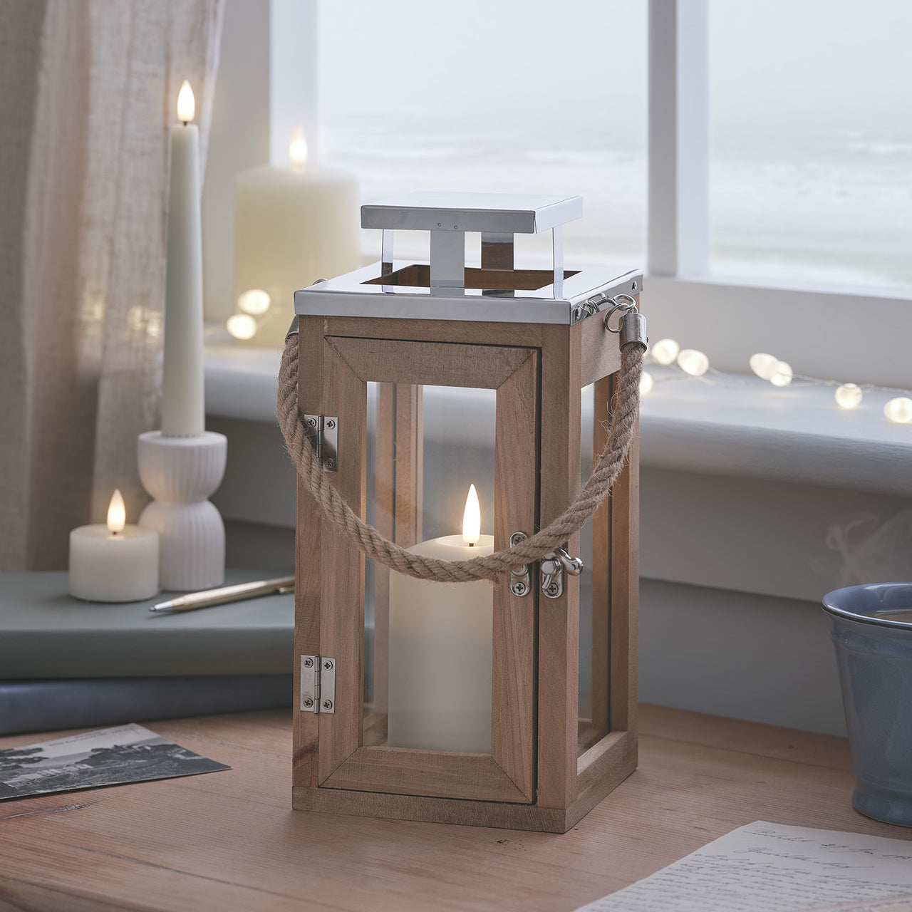 Salcombe Wooden Lantern Trio with TruGlow® LED Candles