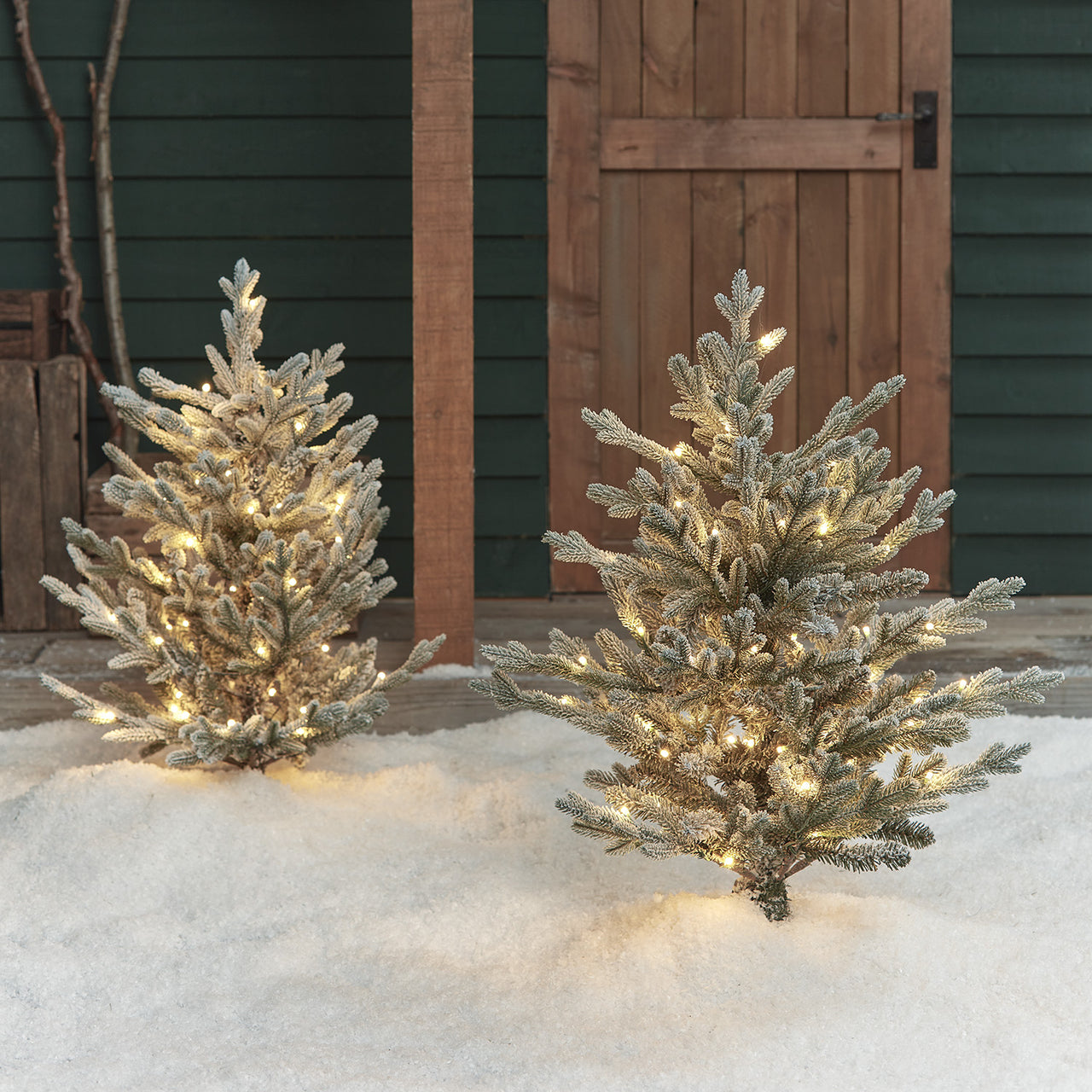 3ft Dual Colour LED Snowy Outdoor Christmas Tree Stake Duo