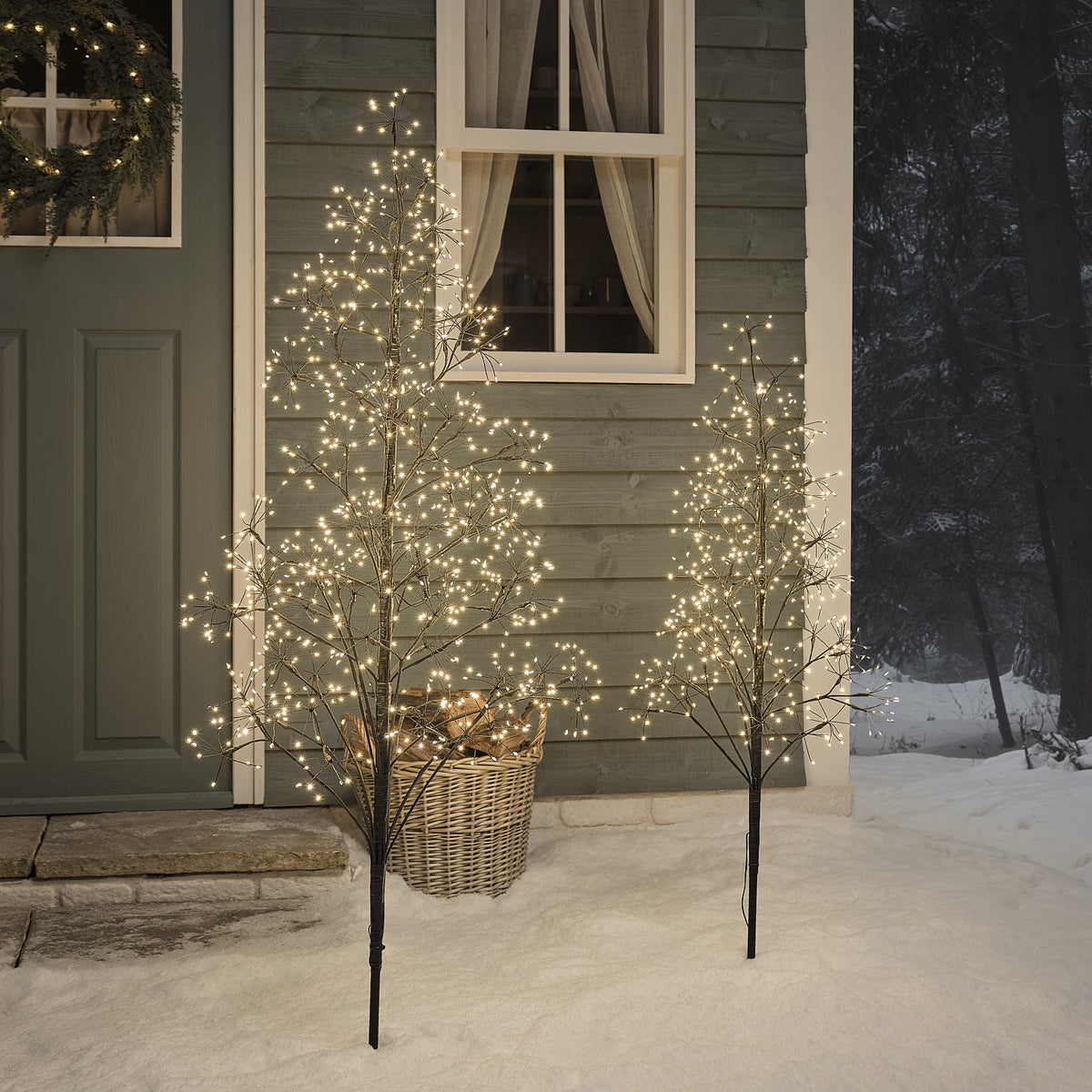 Black Starburst LED Twig Christmas Tree Duo