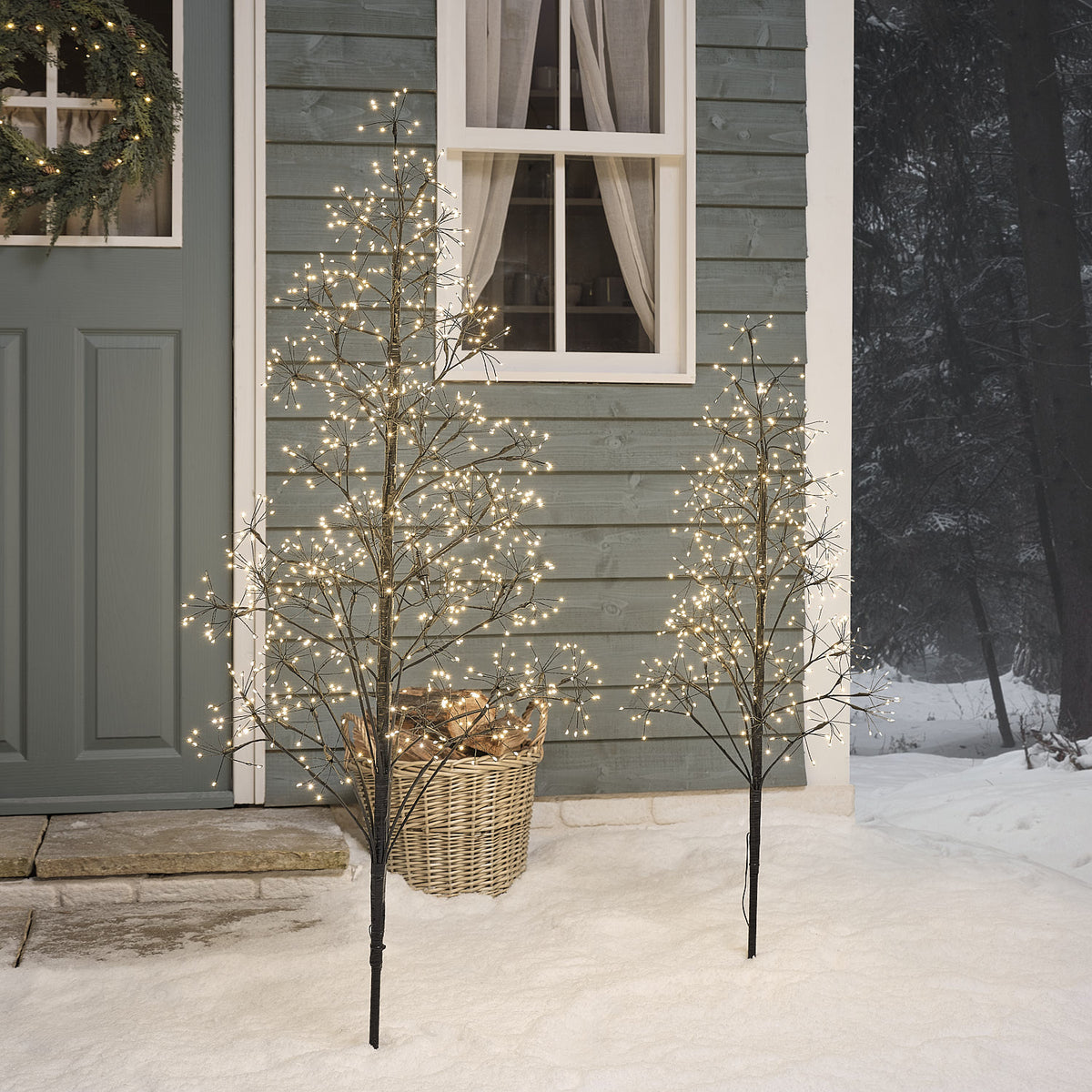 Black Starburst LED Twig Christmas Tree Duo