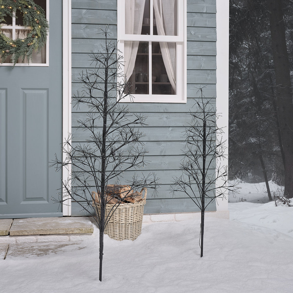 Black Starburst LED Twig Christmas Tree Duo