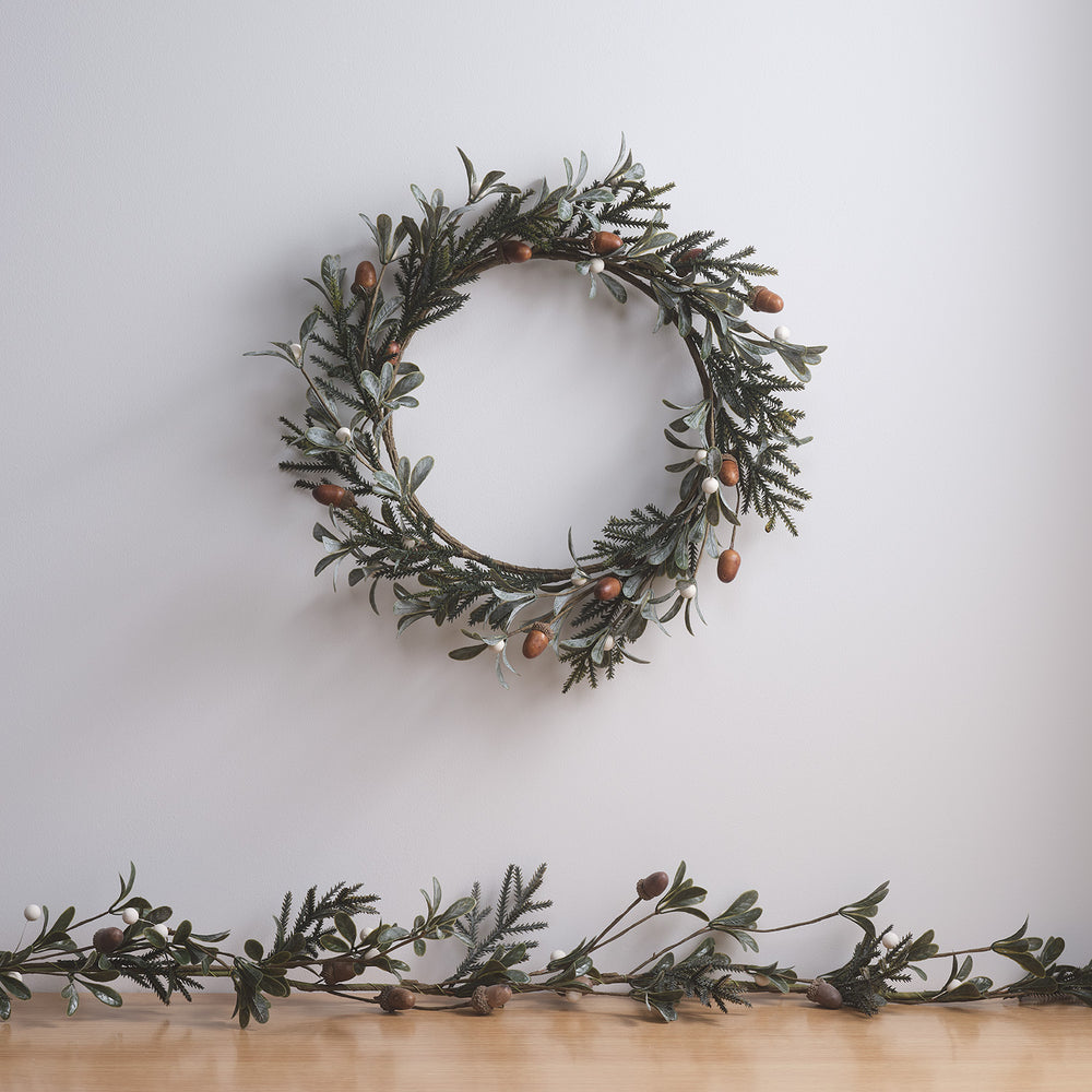 Classic Acorn Wreath and Winter Foliage Wreath & Garland
