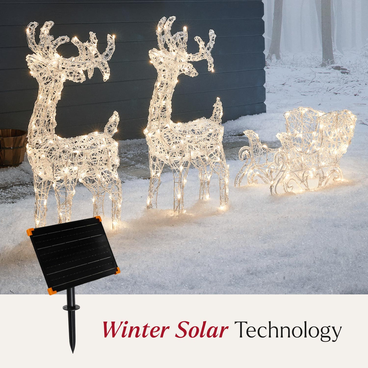 Solar Powered Swinsty Dual Colour LED Light Up Reindeer & Sleigh Christmas Figure