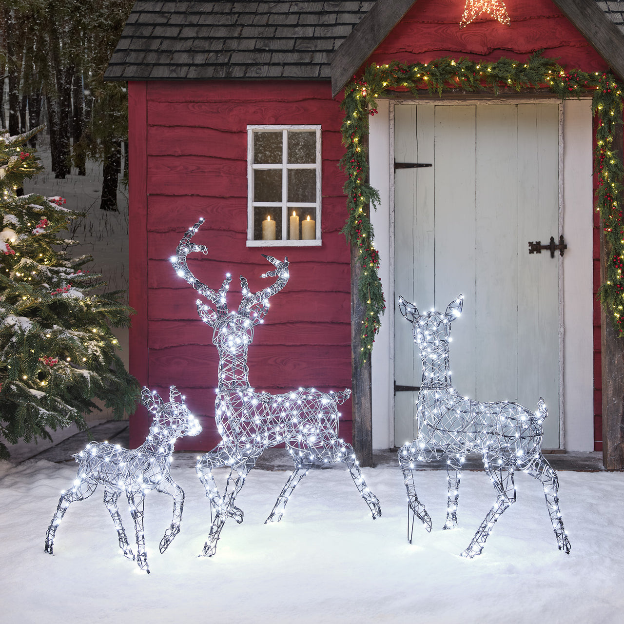 Solar Powered Studley Dual Colour LED Studley Light Up Reindeer Family