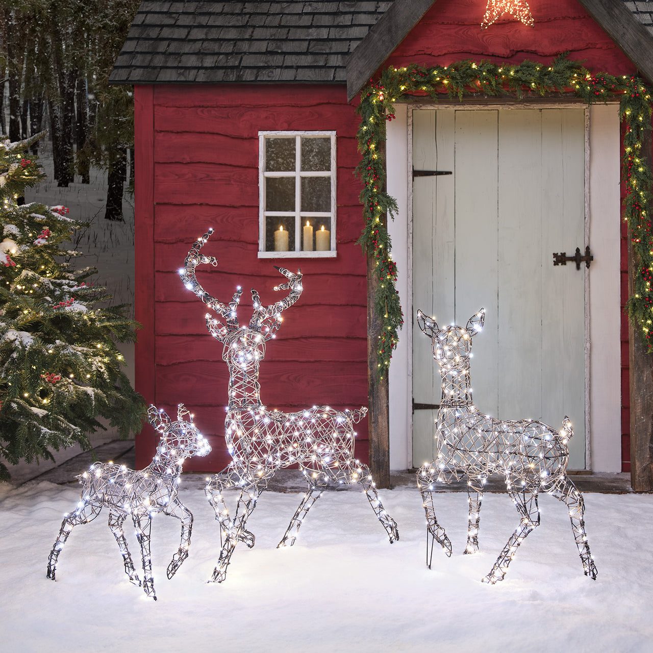Solar Powered Studley Dual Colour LED Studley Light Up Reindeer Family