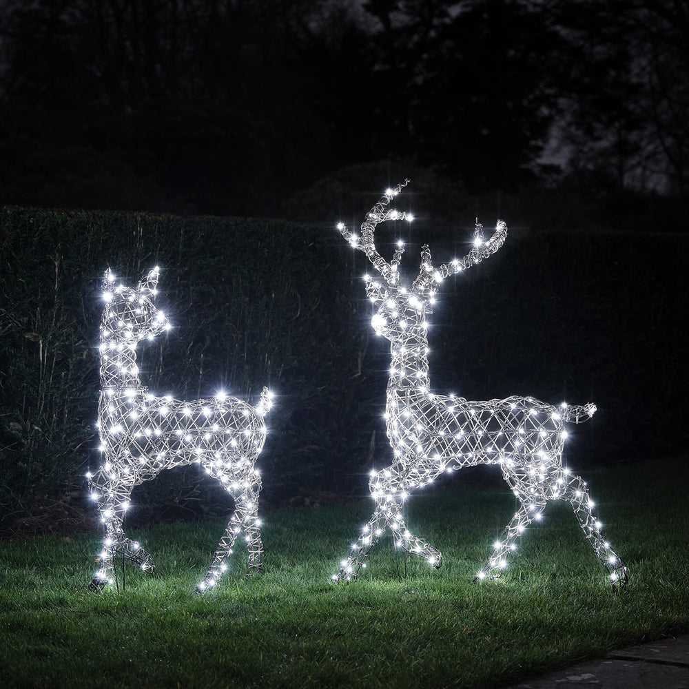 Solar Powered  Studley Stag & Doe Dual Colour LED Light Up Reindeer Duo