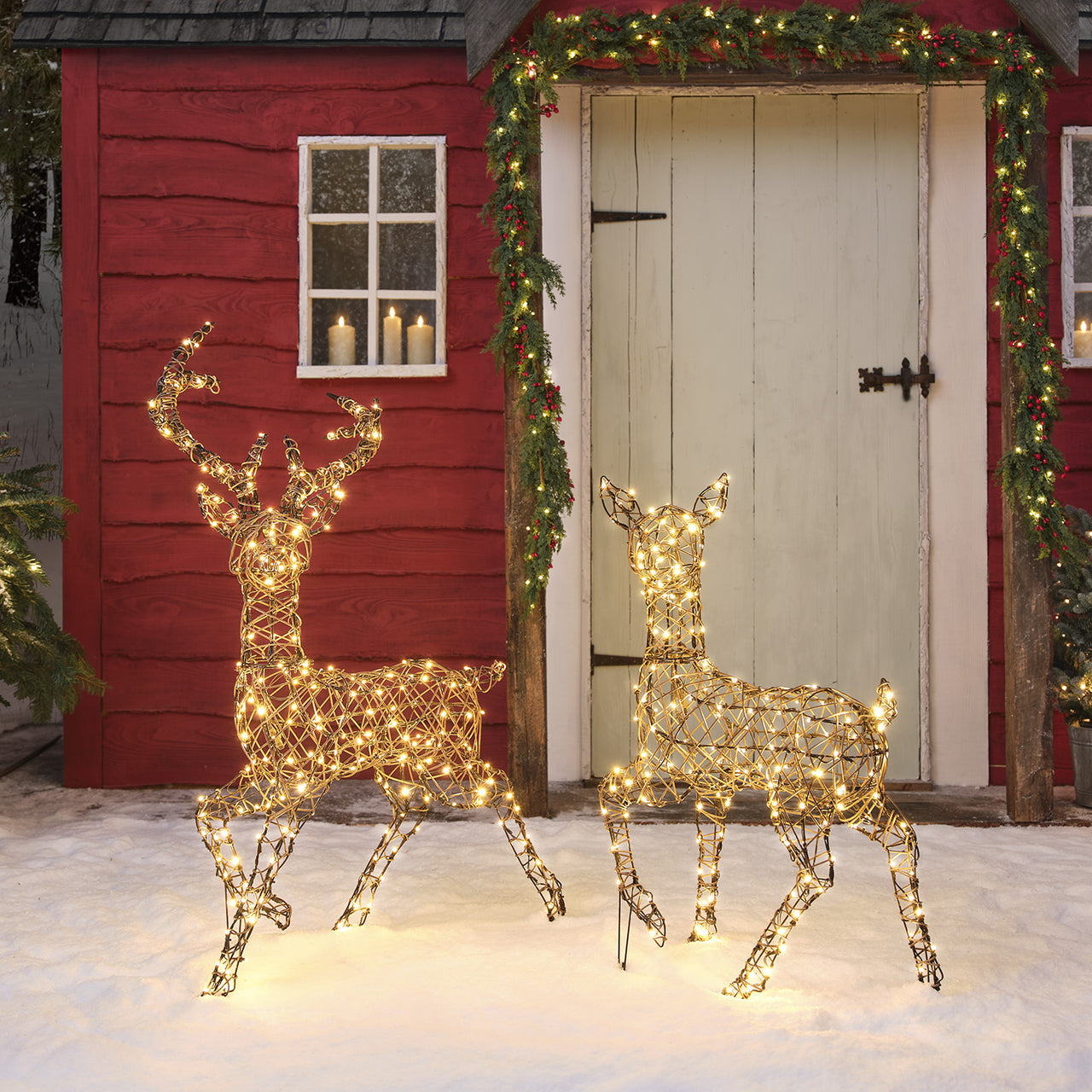 Solar Powered  Studley Stag & Doe Dual Colour LED Light Up Reindeer Duo