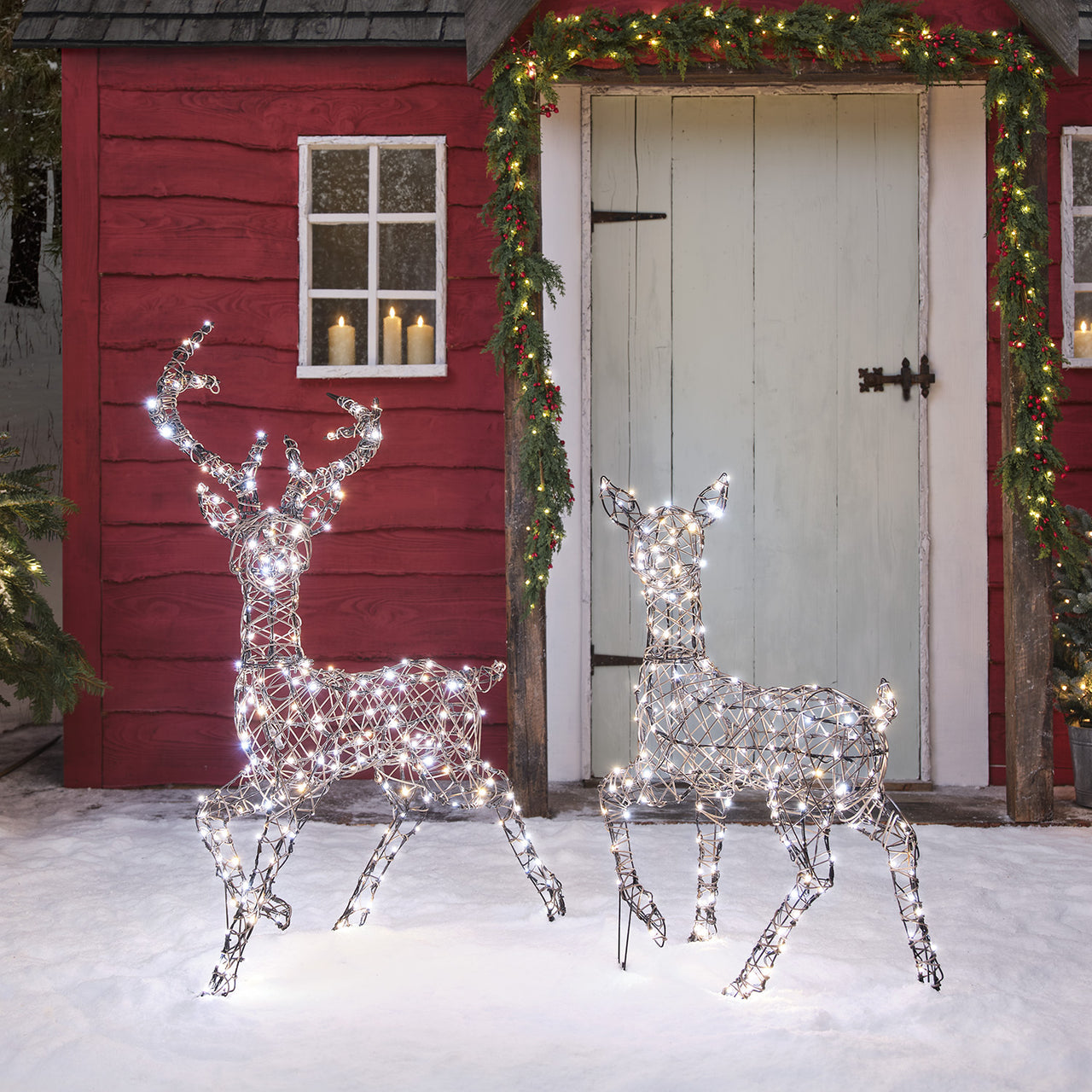 Solar Powered  Studley Stag & Doe Dual Colour LED Light Up Reindeer Duo