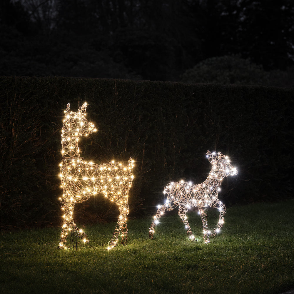 Dual LED Studley Doe & Fawn Light Up Reindeer Duo