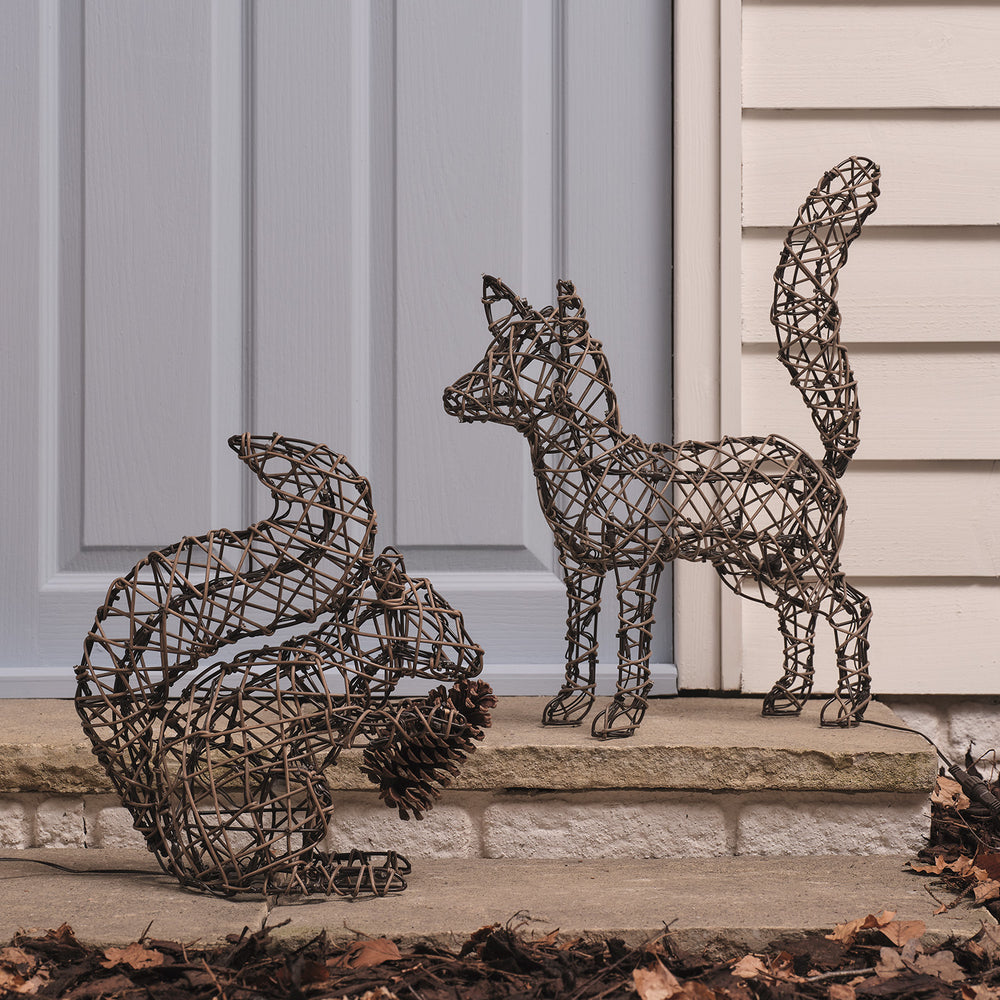 Sherwood Rattan LED Light Up Fox & Squirrel Figures