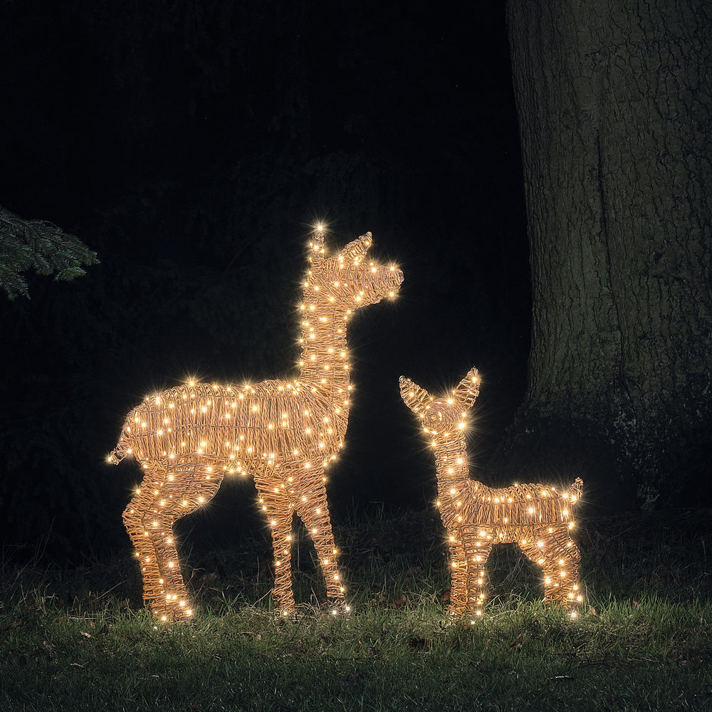 Pateley Dual LED Rattan Fawn & Doe Light Up Reindeer Duo