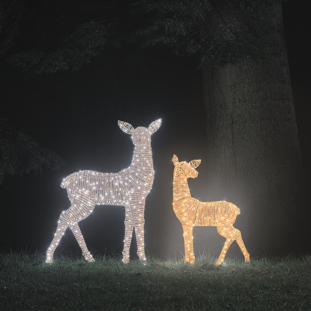 XL Leyburn Dual LED Rattan Fawn & Doe Light Up Reindeer Duo