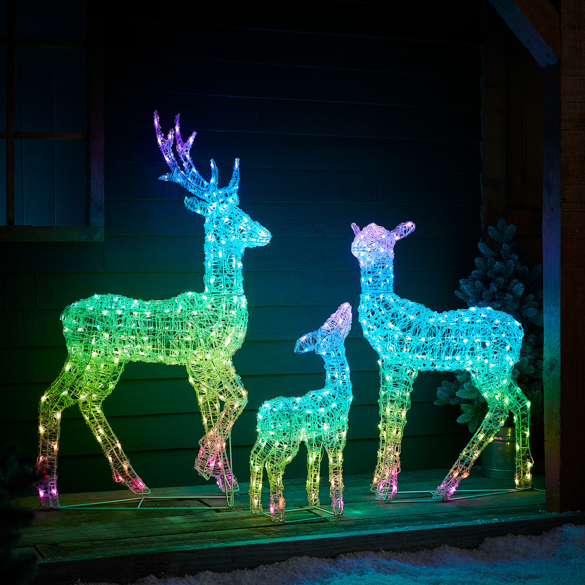 Colour Changing Swinsty Acrylic Stag, Fawn & Doe Light Up Reindeer Family