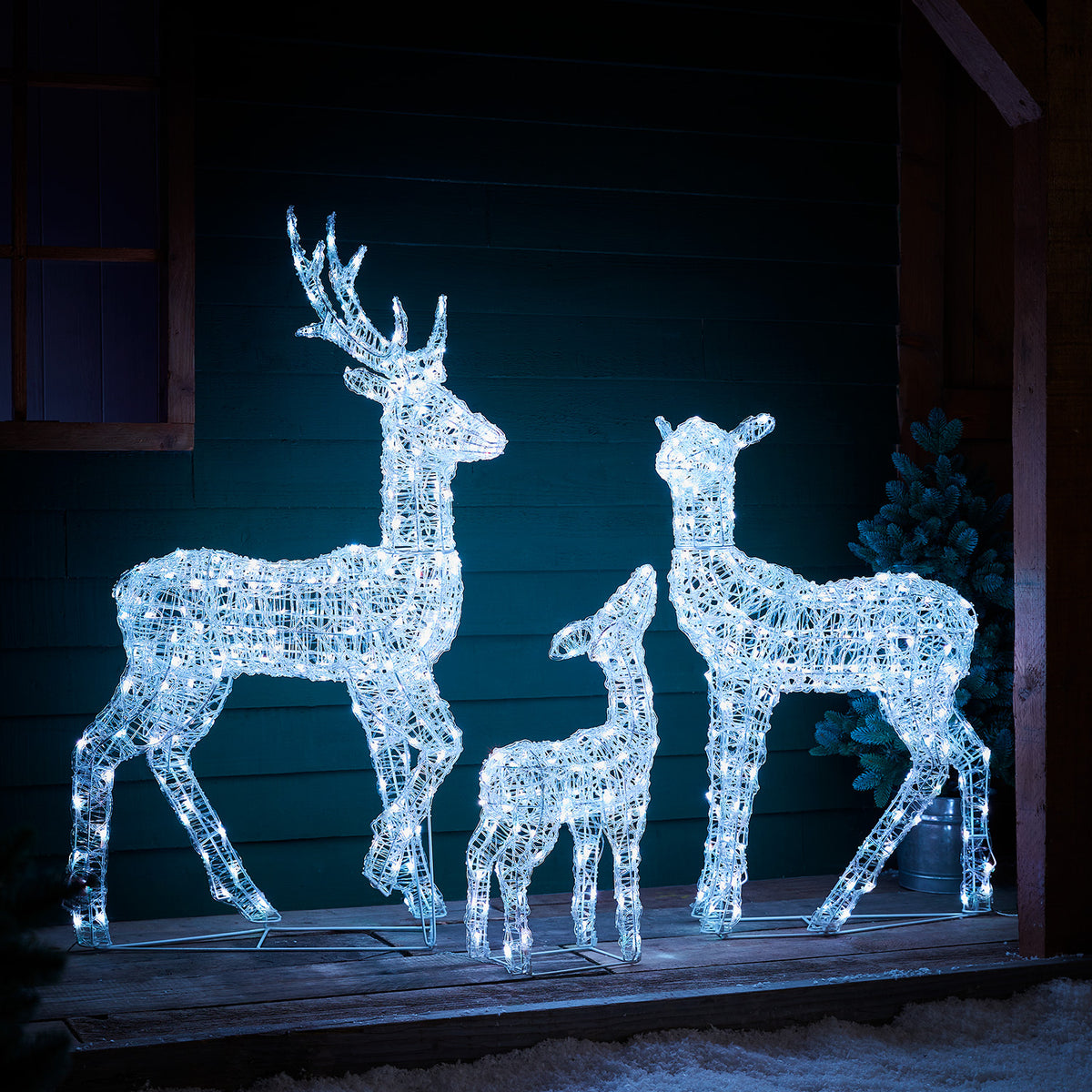 Colour Changing Swinsty Acrylic Stag, Fawn & Doe Light Up Reindeer Family