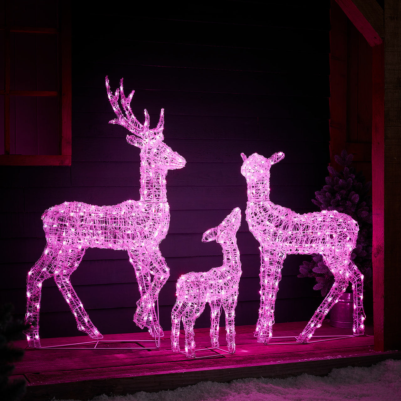 Colour Changing Swinsty Acrylic Stag, Fawn & Doe Light Up Reindeer Family