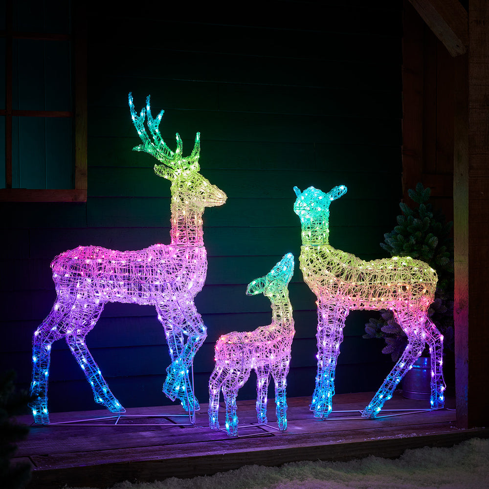 Colour Changing Swinsty Acrylic Stag, Fawn & Doe Light Up Reindeer Family