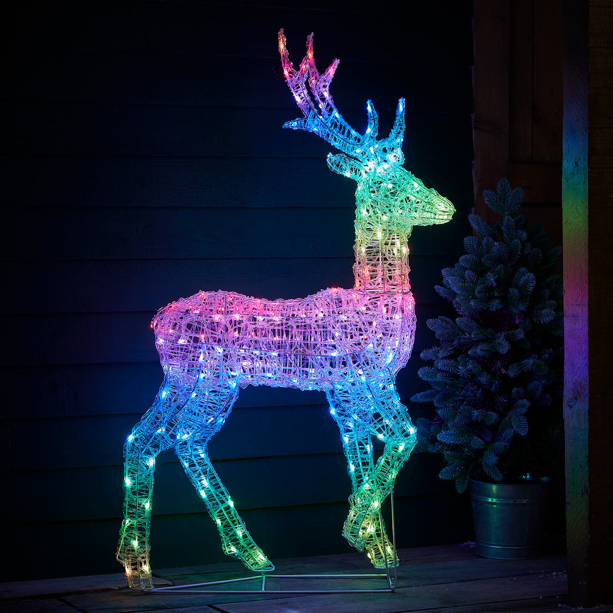 Colour Changing Swinsty Acrylic Stag, Fawn & Doe Light Up Reindeer Family