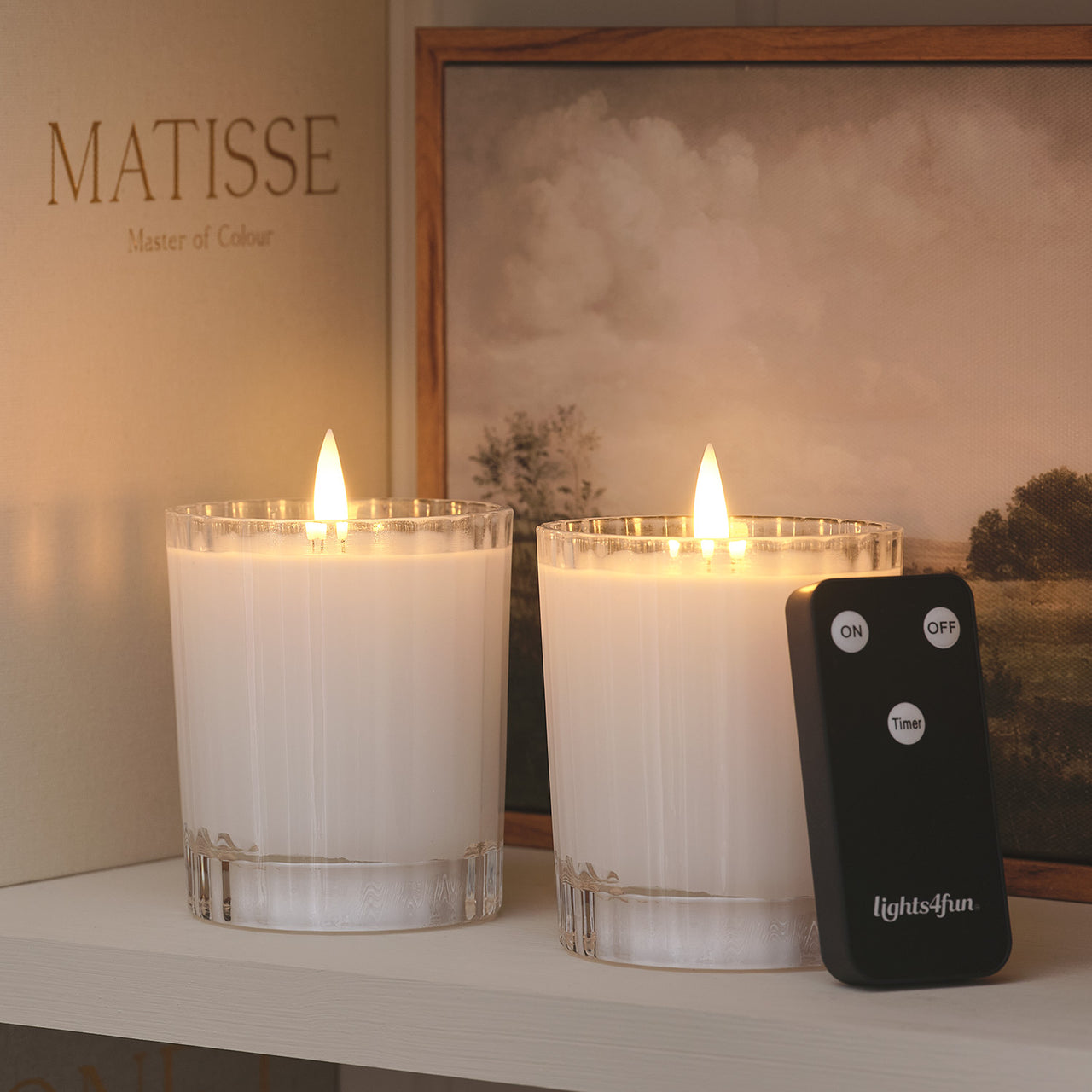 Set of 2 TruGlow® White LED Fluted Glass Candles with Remote Control