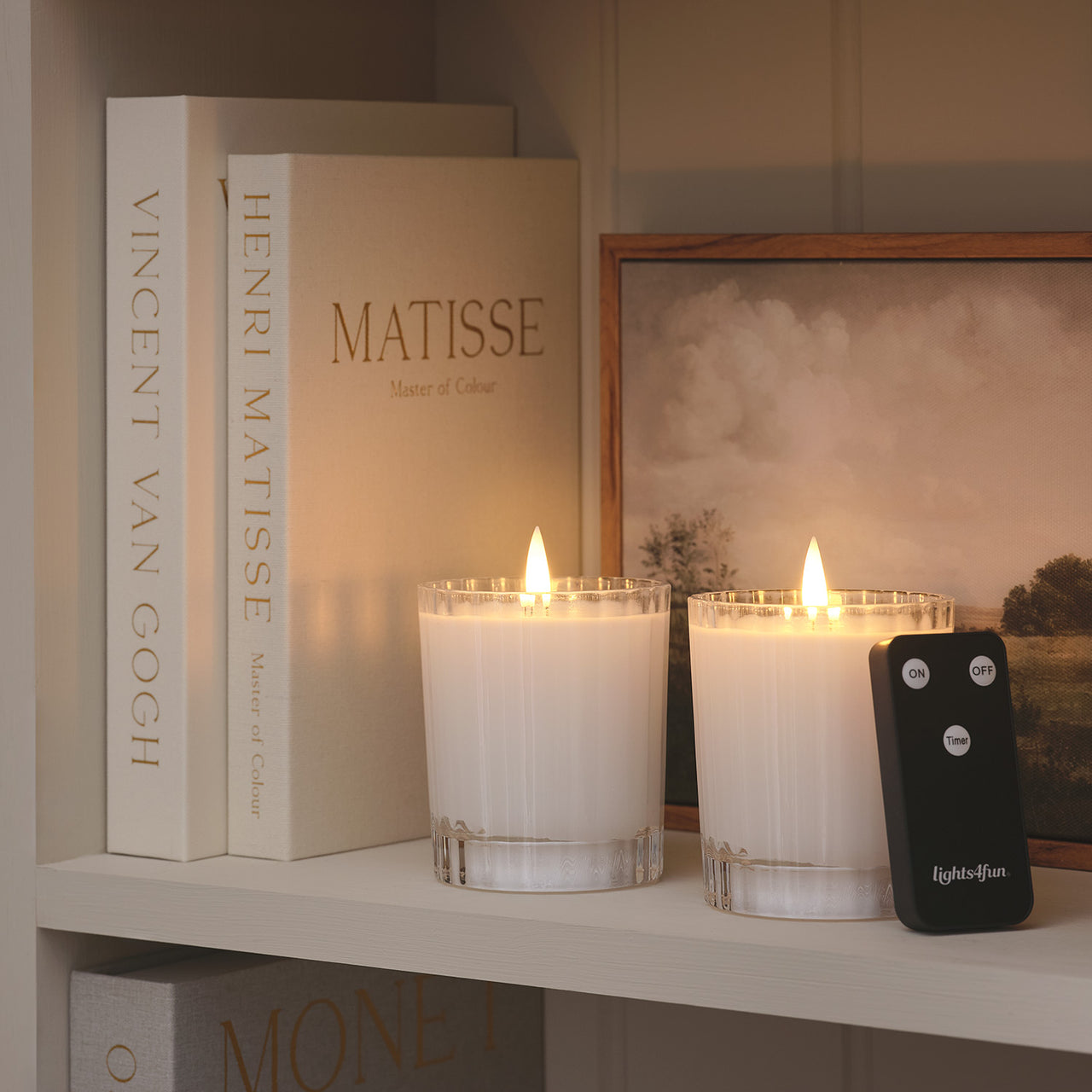 Set of 2 TruGlow® White LED Fluted Glass Candles with Remote Control