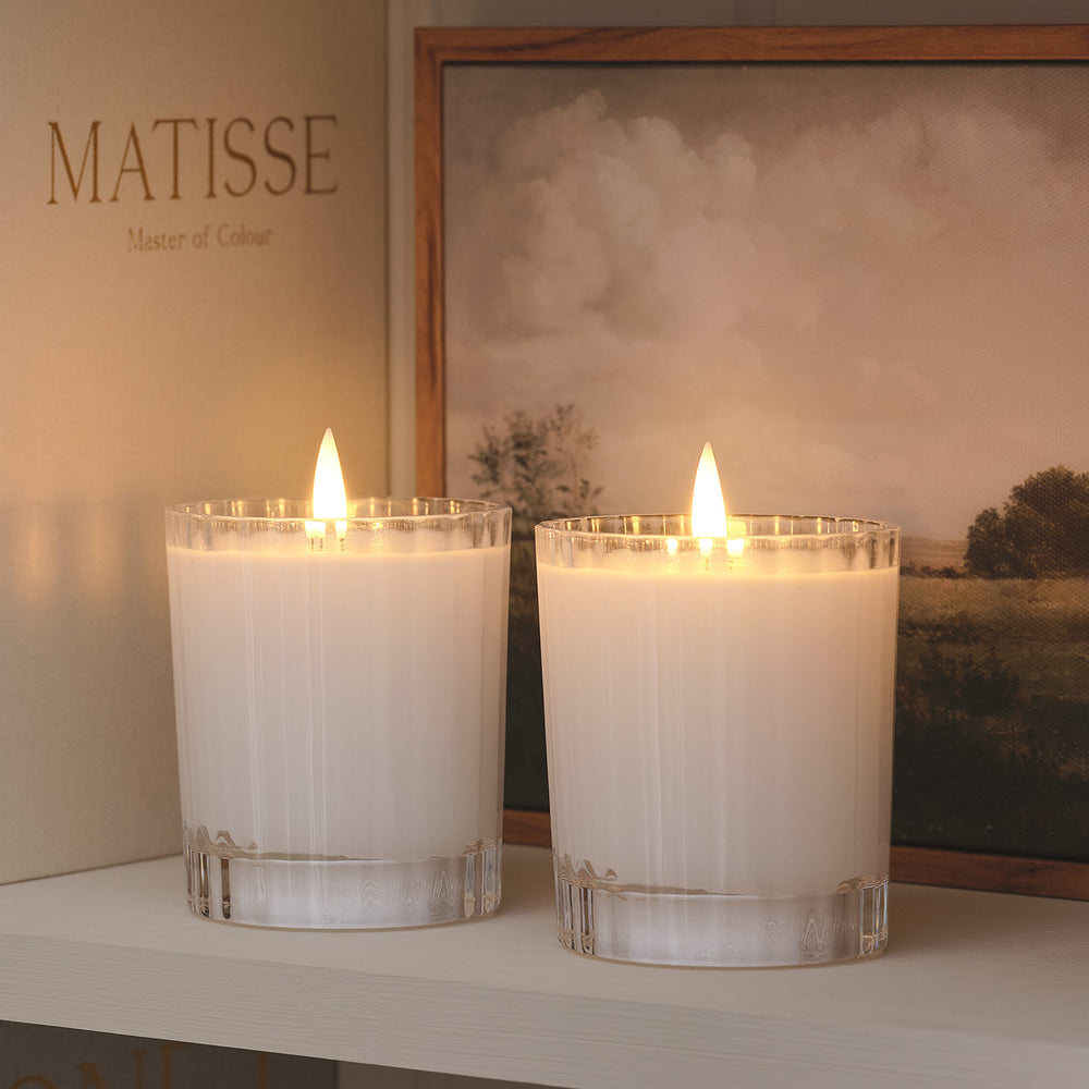 Set of 2 TruGlow® White LED Fluted Glass Candles with Remote Control