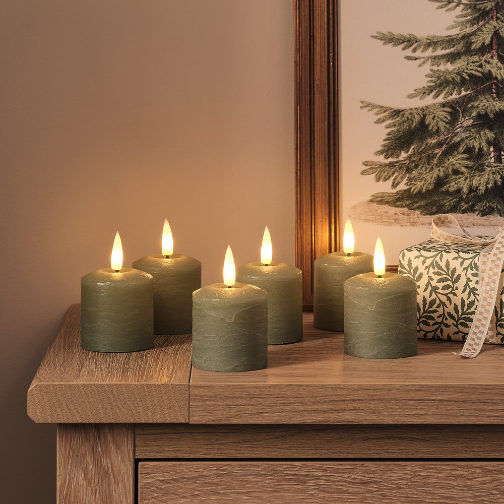 Set of 6 Distressed Green Votive Candles