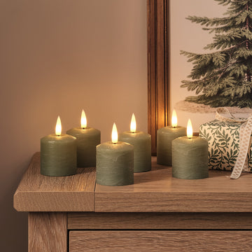 Set of 6 Distressed Green Votive Candles