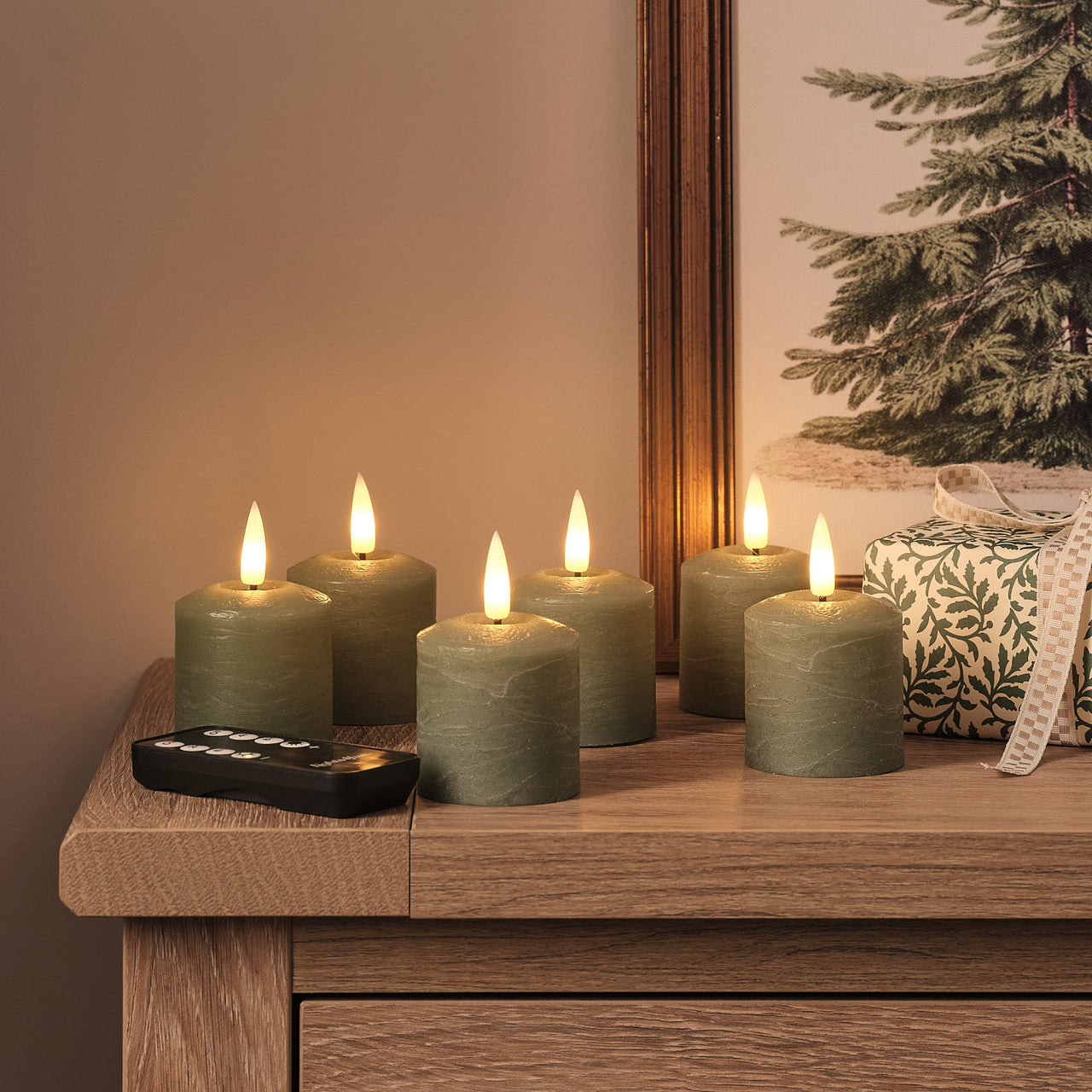 Set of 6 Distressed Green Votive Candles