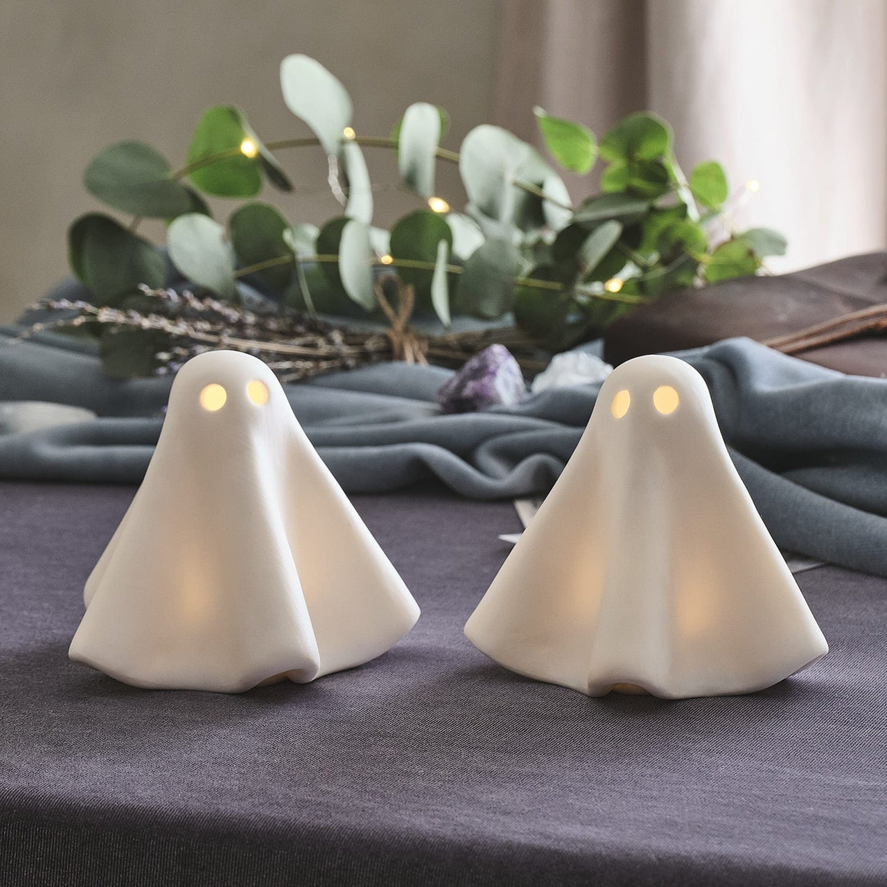 Set of 2 Gerald the Ghost Porcelain LED Halloween Decoration