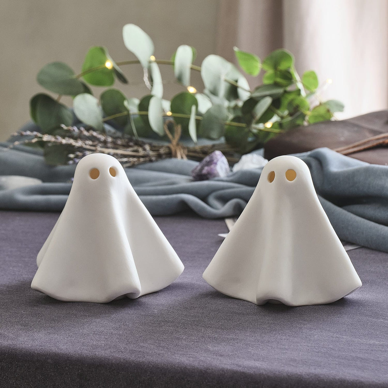 Set of 2 Gerald the Ghost Porcelain LED Halloween Decoration