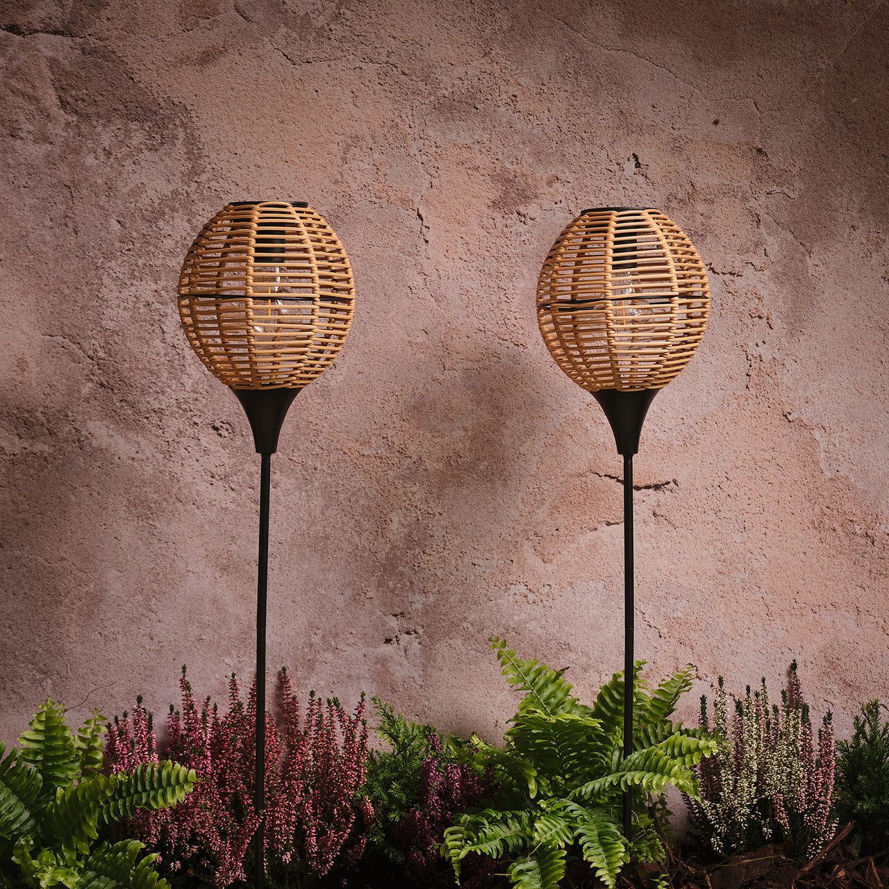 Set of 2 Wicker Effect Solar Stake Lights